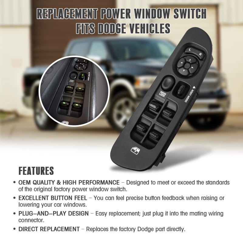 Mango S Master Power Window Switch and Bezel 56049805AB for 2002-2009 Dodge Ram 1500 2500 3500, 2001-2004 Dodge Dakota, 2001-2003 Dodge Durango,2005-2009 Dodge Sprinter 2500 3500 - Image 2